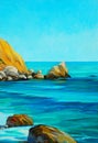 Beach on the mediterranean sea, painting, illustration