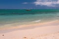 Beach, motor boat, ocean. Trou aux Biches, Mauritius Royalty Free Stock Photo