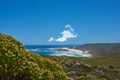 Beach, mountain and coast with nature environment in rural countryside with sea view, blue sky or hills. Travel Royalty Free Stock Photo