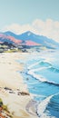 Beach And Mountain Painting In The Style Of Tim Doyle