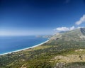 Beach and mountains ionian sea coastline view of south albania