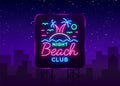 Beach nightclub neon sign. Logo in Neon Style, Symbol, Design Template for Nightclub, Night Party Advertising, Discos