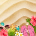 Beach objects in sand. Vector Royalty Free Stock Photo