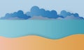 The beach with ocean background paper art style vector illustration - Vector Royalty Free Stock Photo