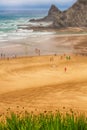 Beach Odeceixe with black roks in the fog