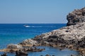 Beach off the coast of the island of Rhodes in Faliraki, Greece. Royalty Free Stock Photo