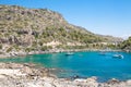 Beach off the coast of the island of Rhodes in Greece. Royalty Free Stock Photo