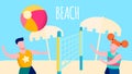 Beach Outdoor Activities, Sports Flat Illustration Royalty Free Stock Photo