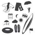 Beach outdoor activity icons set