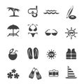 Beach outdoor activity icons set