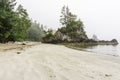 Beach on Pacific Ocean Coast morning and fog Vancouver Island Canada. Royalty Free Stock Photo