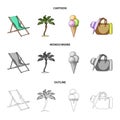 Beach, palm tree, ice cream.Summer vacation set collection icons in cartoon,outline,monochrome style vector symbol stock Royalty Free Stock Photo