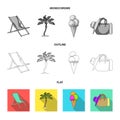 Beach, palm tree, ice cream.Summer vacation set collection icons in flat,outline,monochrome style vector symbol stock Royalty Free Stock Photo