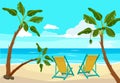 Beach palm tree. Summer background seaside tropical landscape vector illustrations