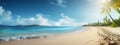 Beach palms and sea beautiful banner. Generative AI,