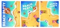 Beach party cartoon flyer with woman in ocean