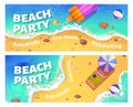 Beach party cartoon flyer with woman in ocean