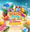 Beach Party Entry Free Invitation Ads Banner Concept Poster Card. Vector