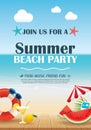 Beach party invitation poster with vacation element wooden and b