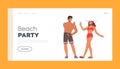 Beach Party Landing Page Template. Couple of Tourist Characters at Summer Vacation. Young Woman and Man Drink Cocktails Royalty Free Stock Photo