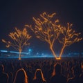 Beach Party, Live Concert Performence, Festival, Night Club Party, Cheering Crowd, Lots of People Silhouette, Neon Color Lights