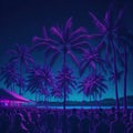 Beach Party, Live Concert Performence, Festival, Night Club Party, Cheering Crowd, Lots of People Silhouette, Neon Color Lights