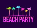 Beach party poster with silhouette of gradient palm trees in 80s style. Gradient tropical palms. Summer time. Design for banners,