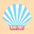Beach party poster template. Shell, conch with sunburst ray. Retro design. Vintage invitation, poster, placard Royalty Free Stock Photo