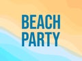 Beach party poster with text on sea shore background. Coastline view from above. Summer time. Design of banners, booklets and