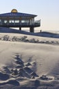 Beach pavilion in evening light at dutch Ameland Island Royalty Free Stock Photo