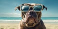 Beach Paws Funny Expression of a Cute Cane Corso Dog in Stylish Sunglasses. Generative AI