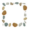 Beach pebbles frame. Square frame with Various shapes different colors with copy space. Vector Modern illustration