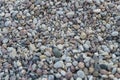Beach pebbles on the sea background. Gray river stones
