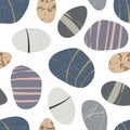 Beach pebbles seamless pattern. Hand drawn various shapes. Modern illustration in vector. Different shapes and colors Royalty Free Stock Photo