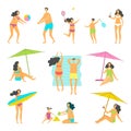 Beach people summer vector set Royalty Free Stock Photo