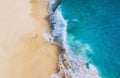 Beach, people and waves. Coast as a background from top view. Blue water background from drone. Summer seascape from air. Nusa Pen