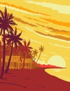 Beach in Phu Quoc Island During Sunset in Kien Giang Province Vietnam WPA Art Deco Poster