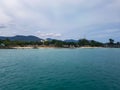 Beach pier trees rain forest sea ocean water blue tropical asian island koh phanghan samui tao thailand ferry boat hill