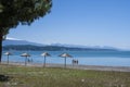 Beach in Pitsunda, Republic of Abkhazia. Clear sunny day May 13, 2021 Royalty Free Stock Photo