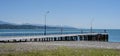 Beach in Pitsunda, Republic of Abkhazia. Clear sunny day May 13, 2021 Royalty Free Stock Photo