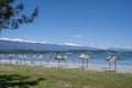 Beach in Pitsunda, Republic of Abkhazia. Clear sunny day May 13, 2021 Royalty Free Stock Photo