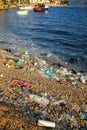 Beach polluted with plastic garbage on Korcula island, Croatia Royalty Free Stock Photo