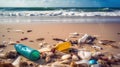 Beach polluted with plastic waste, Generative AI