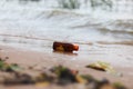 Beach pollution. Plastic bottles and other trash on sea beach. Ecological concept. earth day concept.globe pollution. Garbage on Royalty Free Stock Photo