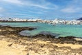 Beach and port in Caleta del Sebo, La Graciosa, Canary Islands, Spain