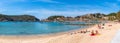 Beach in Port de Soller, Majorca seaside resort, a popular tourist destination. Baleares, Spain Royalty Free Stock Photo