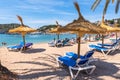 Beach in Port de Soller, Majorca seaside resort, a popular tourist destination. Baleares, Spain Royalty Free Stock Photo