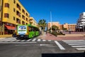 The beach, promenade, the beautiful town of EL Medano. Kitesurfing, El Medano, Tenerife, Spain.