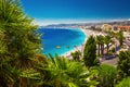 Beach promenade in old city center of Nice, French riviera, France