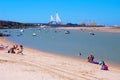 Beach of Puerto Real and the bridge of the Constitution Pepa to the bottom in Cadiz